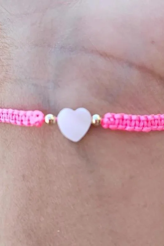 Adults - Heart - Mother of Pearl Citron Bracelets - Neon Pink