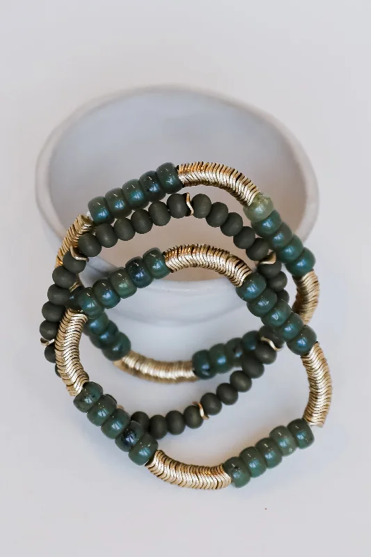 FINAL SALE - Brielle Green Beaded Bracelet Set