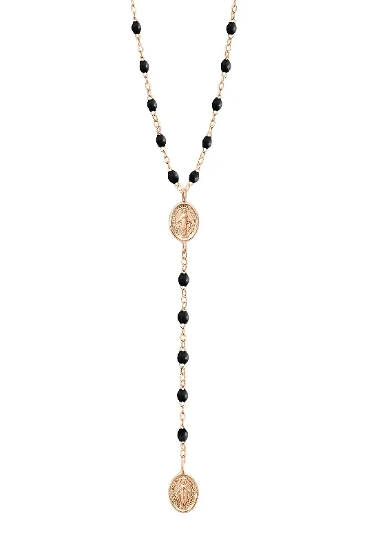 Classic Madone Rosary Necklace - BLACK + YELLOW GOLD