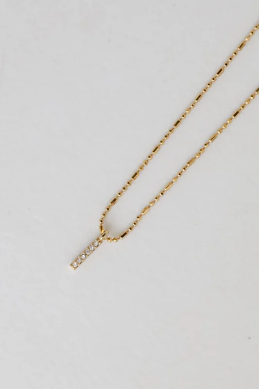 Heidi Gold Rhinestone Bar Charm Necklace