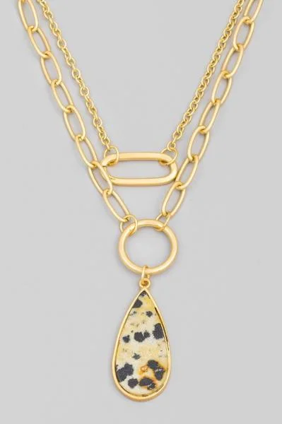 Layered Dalmatian Teardrop Necklace