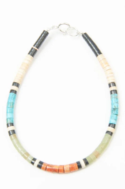 Multicolor Heishi Bracelet by Gerard & Mary Calabaza - Apple Green: Serpentine - Socorro, NM