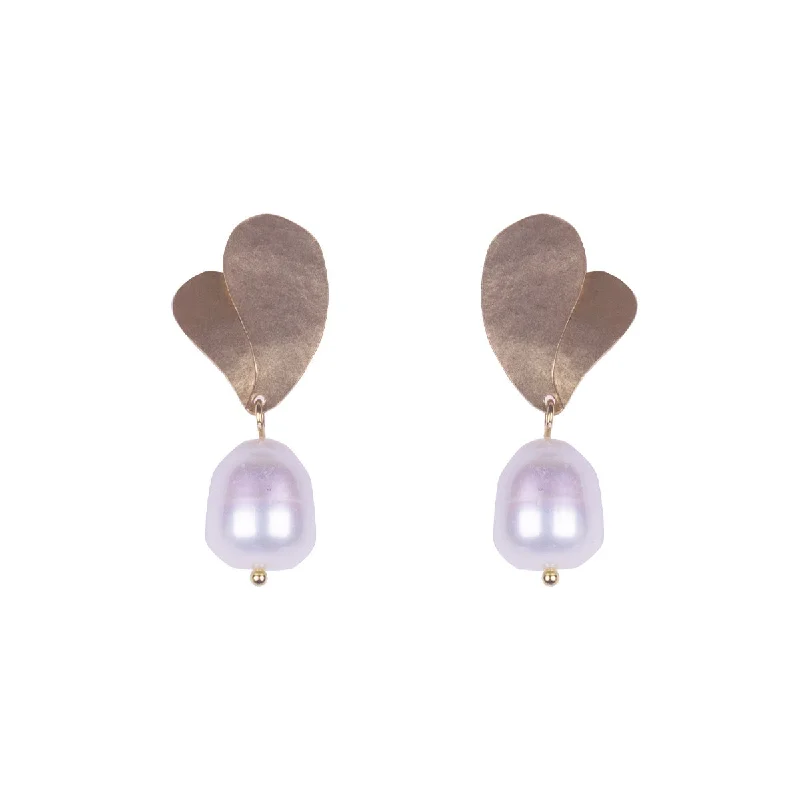 NTA Double Leaf Pearl Drop Earrings