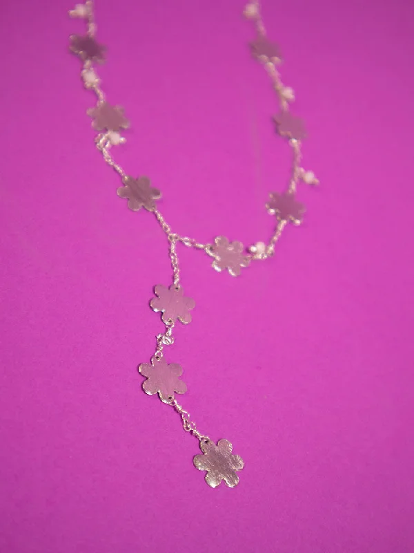 Petite Flower Lariat Necklace - Silver