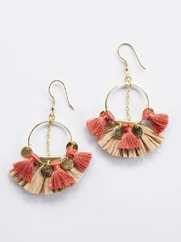 Raffia Charm Earrings - Pink