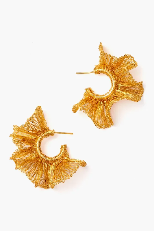 Buy More, Save More On Stunning Jewelry Pieces Small Hand Crochet Gold Ruffled Hoops