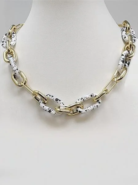 Splatter Coated Chain Necklace - Wht