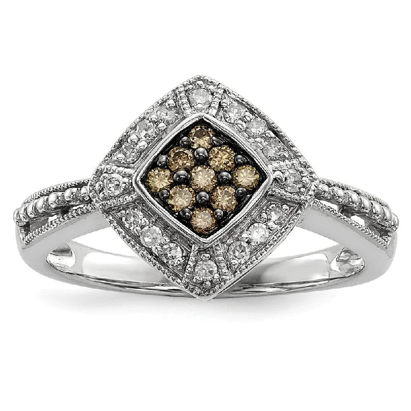 Must-Have Jewelry Pieces At Reduced Prices 1/4 Ctw Champagne & White Diamond 12mm Rhombus Ring in Sterling Silver