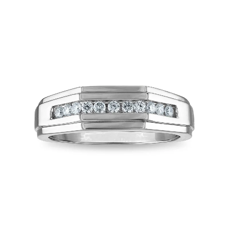 1/4 CTW Diamond Wedding Geometric Channel Set Ring in 10KT White Gold