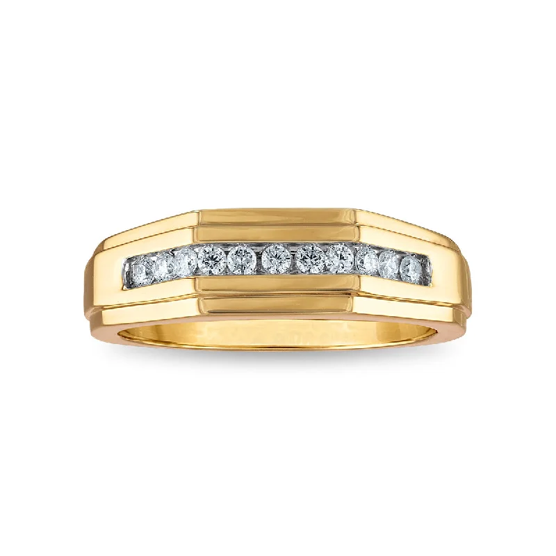 1/4 CTW Diamond Wedding Geometric Channel Set Ring in 10KT Yellow Gold