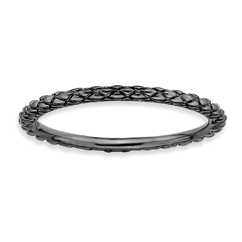 1.5mm Stackable Black Plated Silver Crisscross Band