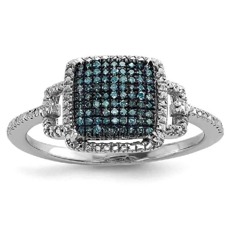 Shop High-Quality Jewelry At Jaw-Dropping Discounts 1/8 Ctw Blue & White Diamond 11mm Square Ring in Sterling Silver