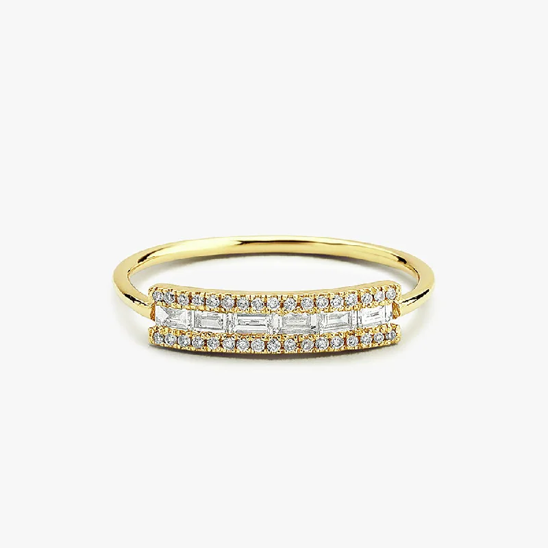 14K Gold Horizontal Baguette Diamond Ring