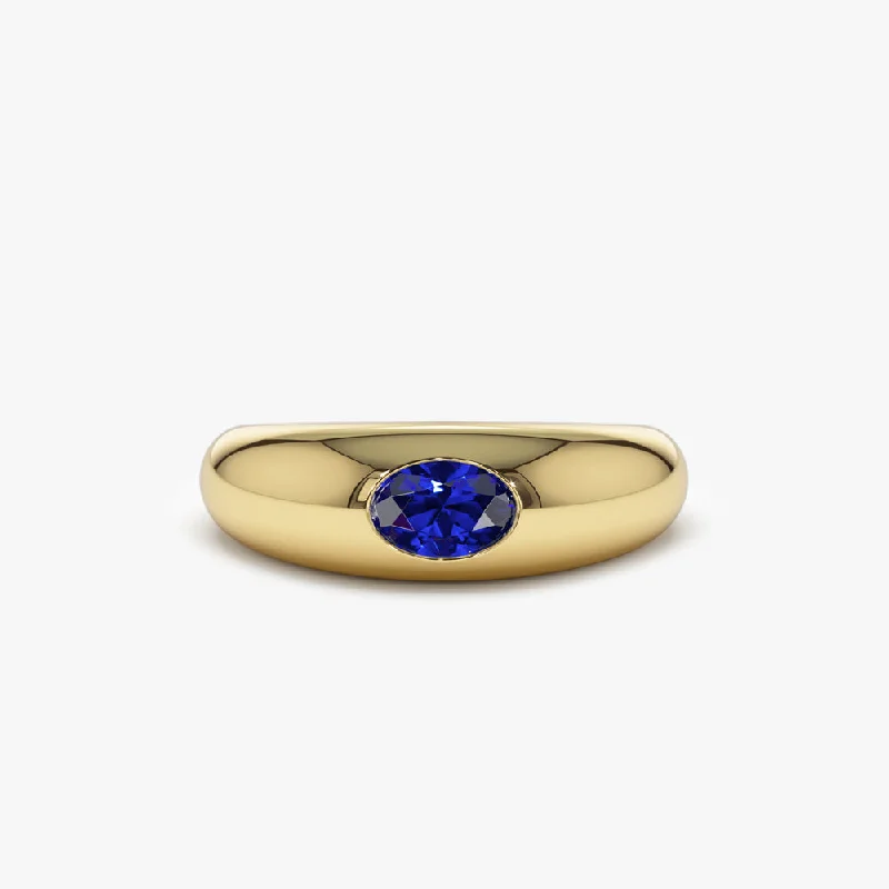 14k Flush Set Oval Sapphire Dome Ring