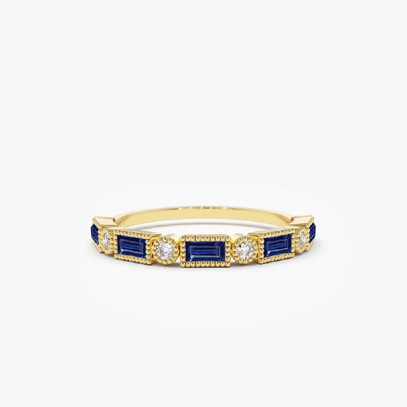 14k Sapphire Baguette and Diamond Ring