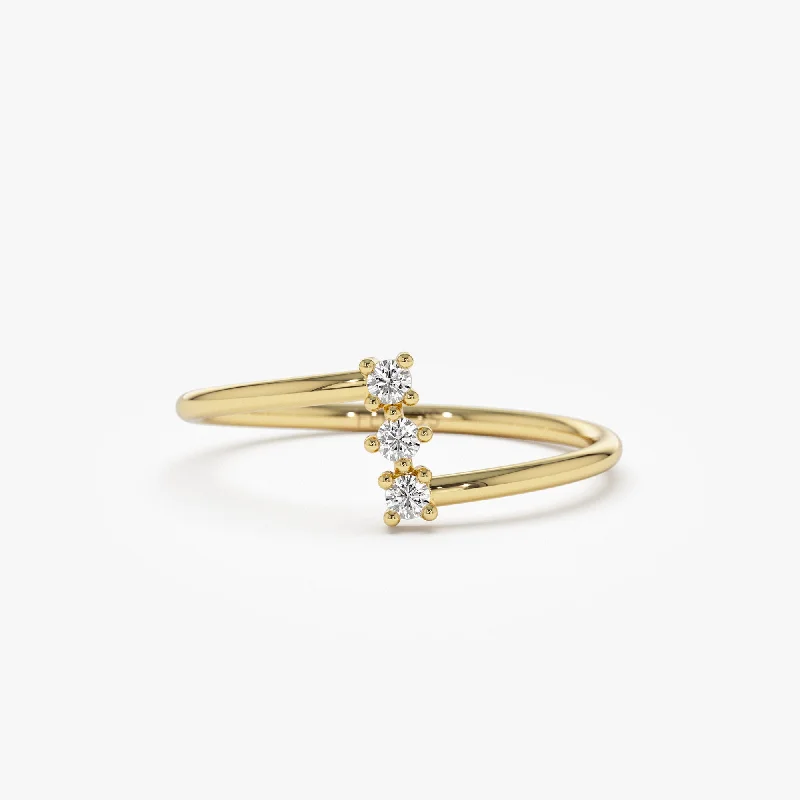 14k Vertical Three Stone Natural Diamond Ring