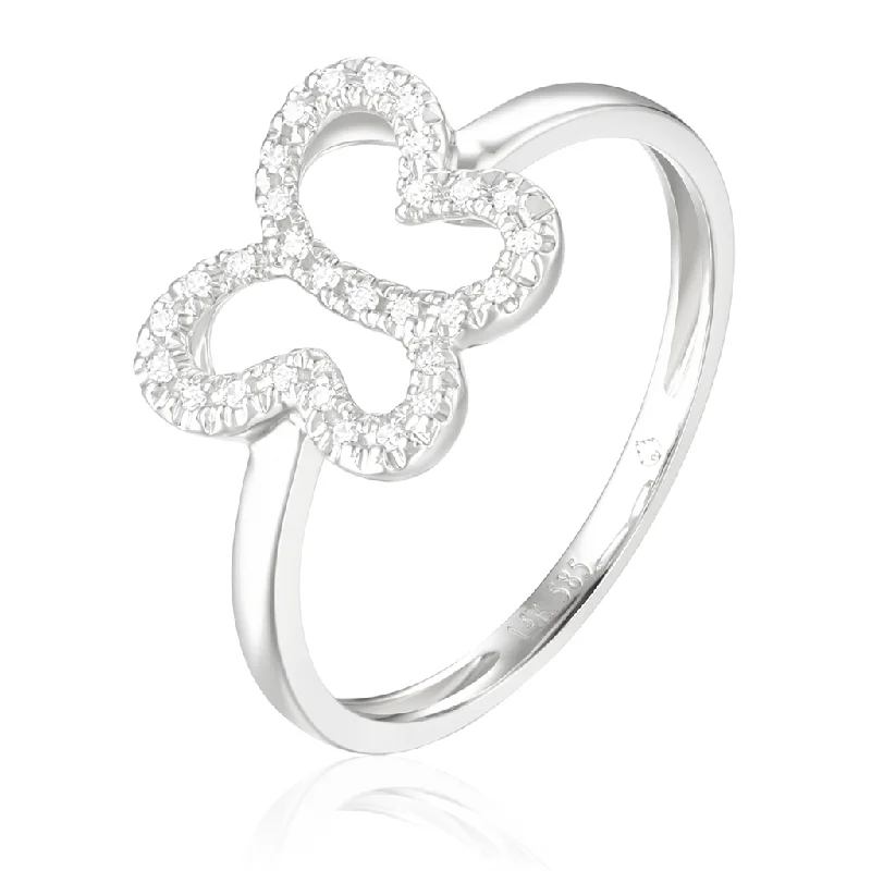 14K White Gold Butterfly Diamond Ring