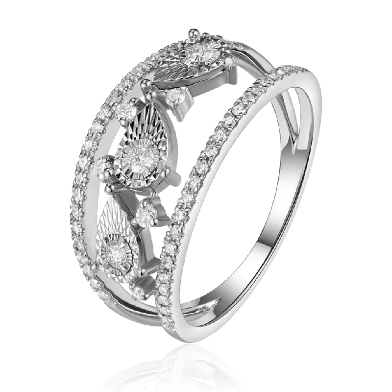 14K White Gold Contemporary Diamond Ring