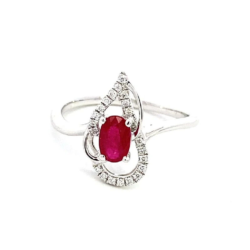 14K White Gold Ruby And Diamond Free Form Ring