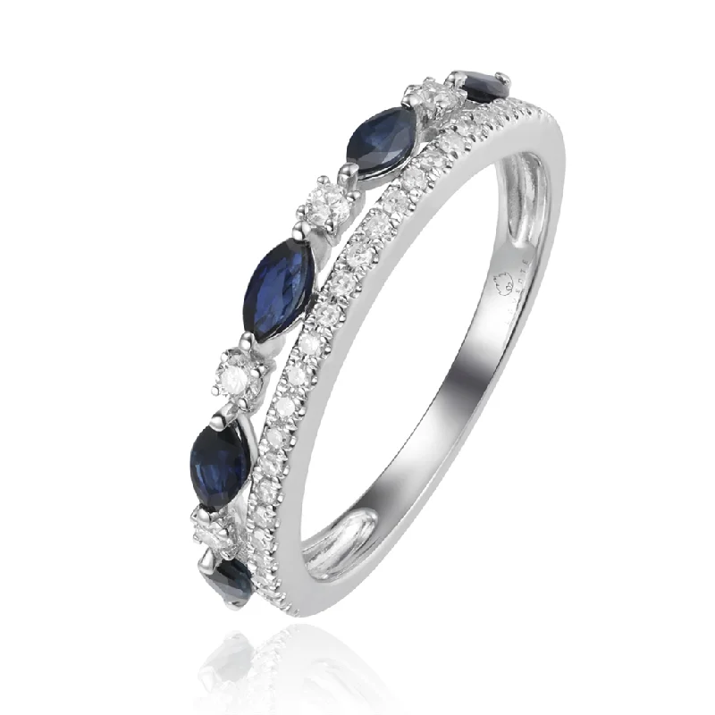 14K White Gold Sapphire And Diamond Stacked Ring