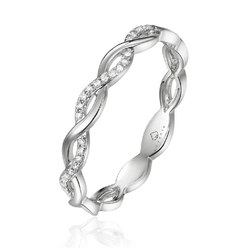 14K White Gold Twisted Diamond Ring