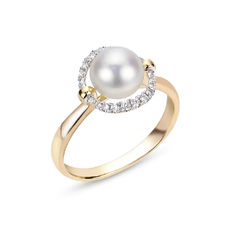 14K Yellow Gold Pearl Halo Ring