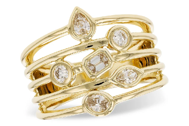 14K Yellow Gold Wide Band Fancy Shapes Diamond Ring