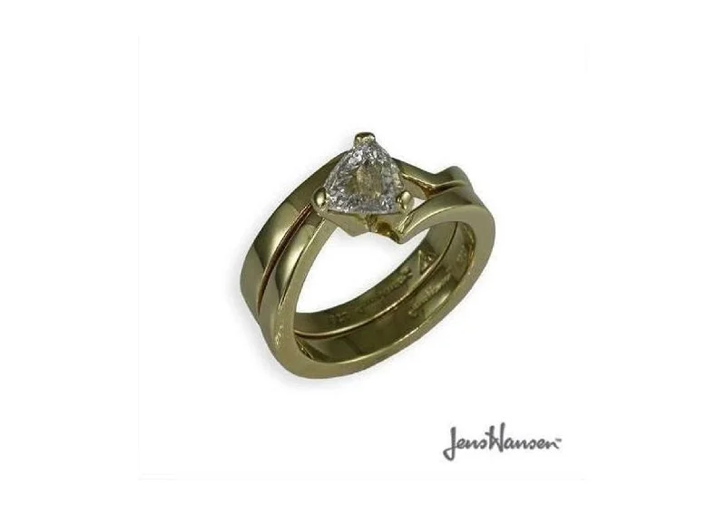 Trillion cut Diamond Ring with Matching Band, Yellow Gold