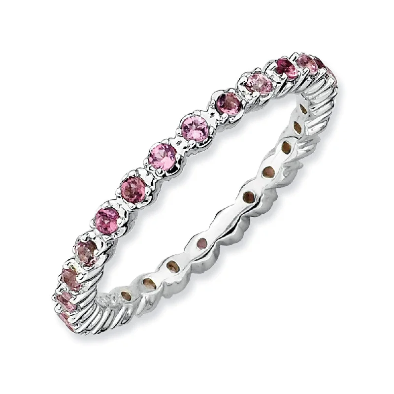 2.25mm Silver Stackable Pink Tourmaline Band