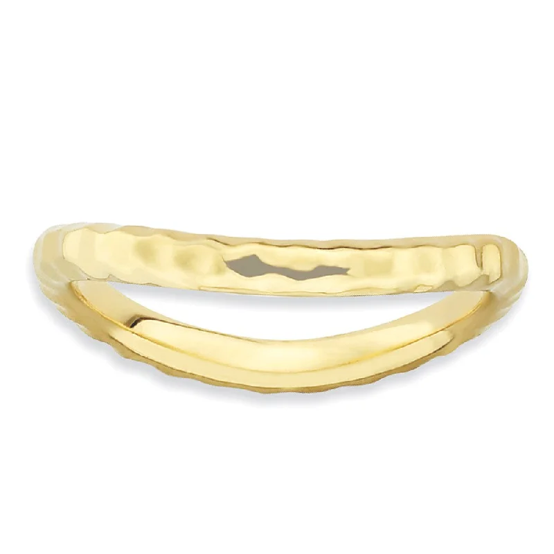 Luxury Handcrafted Jewelry For Elegant Looks 2.25mm Stackable 14K Yellow Gold Plated Silver Curved Hammered Band