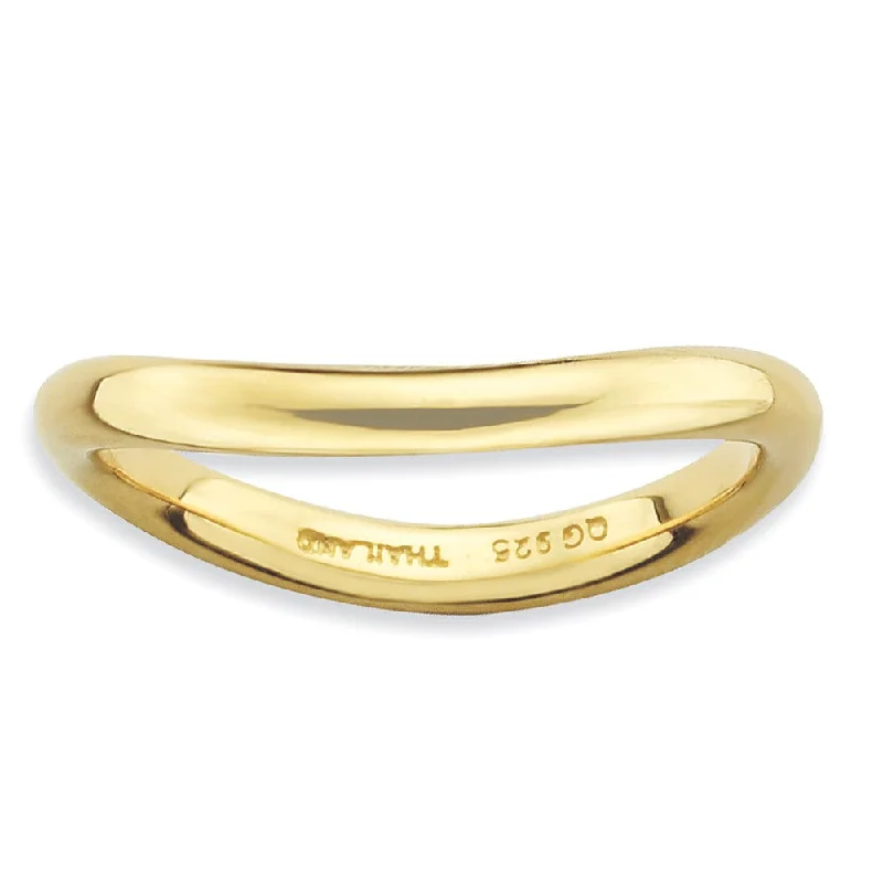 Trendy Minimalist Jewelry For Everyday Wear 2.25mm Stackable 14K Yellow Gold Plated Silver Curved Polished Band