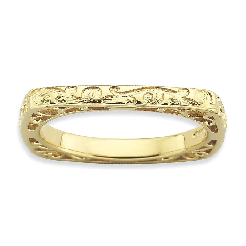 2.25mm Stackable 14K Yellow Gold Plated Silver Square Scroll Band