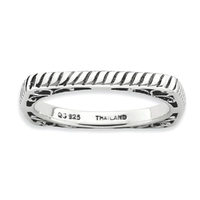 2.25mm Stackable Antiqued Sterling Silver Square Grooved Band