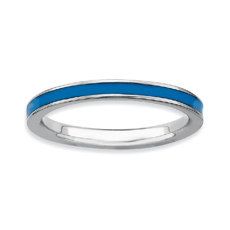 2.25mm Sterling Silver Stackable Blue Enameled Band