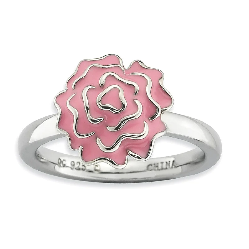 2.25mm Sterling Silver Stackable Enameled Carnation Ring