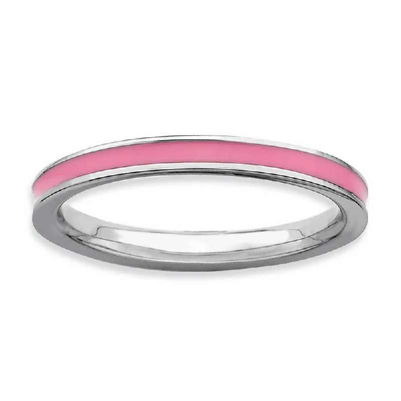 2.25mm Sterling Silver Stackable Pink Enameled Band