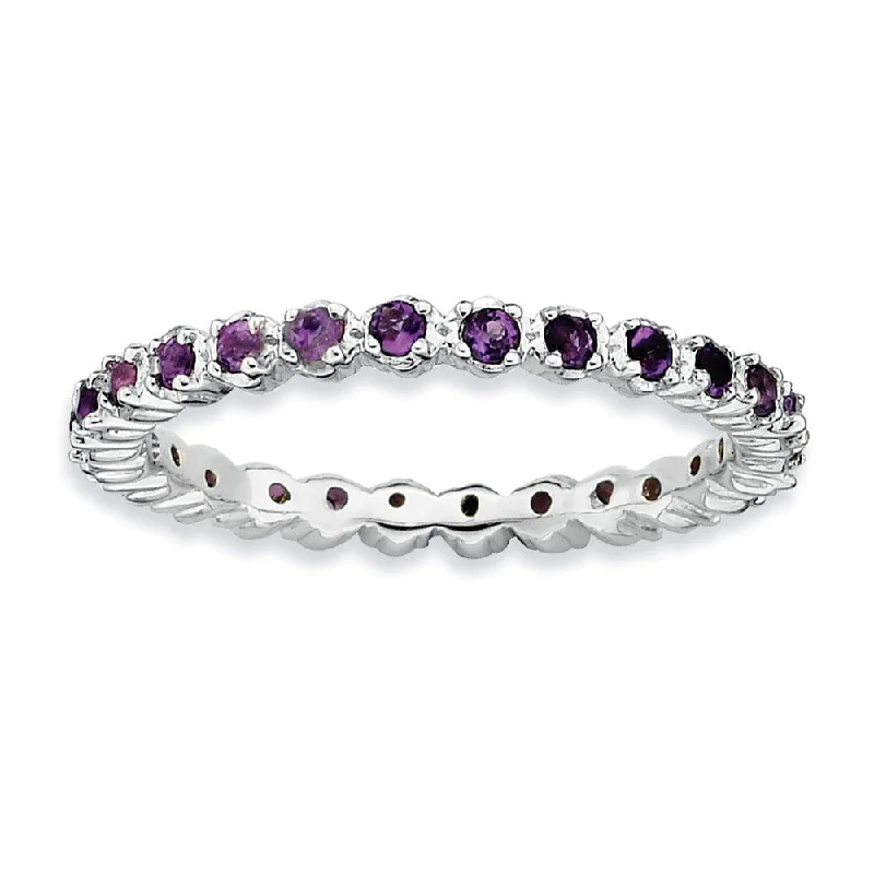 2.25mm Sterling Silver Stackable Prong Set Amethyst Band