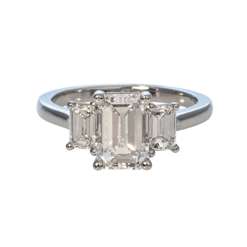 2.52ctw Emerald-Cut Diamond Three-Stone Platinum Ring