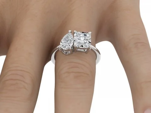 2.58ct Toi Et Moi Ring with Pear and Cushion