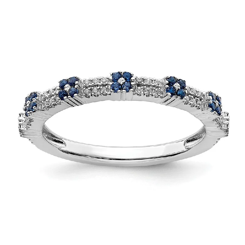 2.5mm Rhodium Sterling Silver, Created Sapphire & Diamond Stack Band