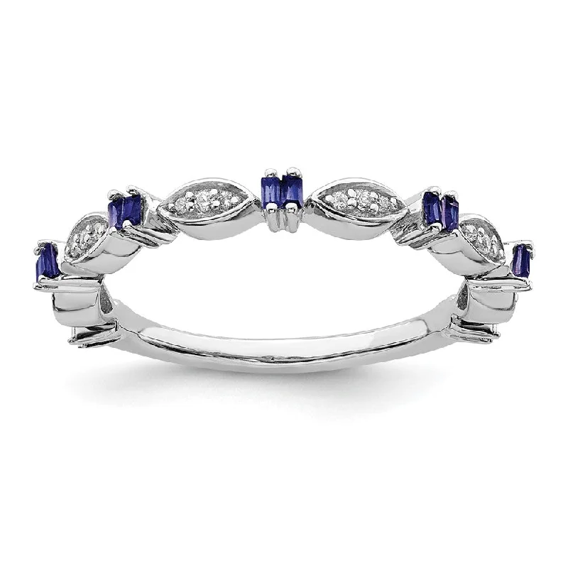 2.5mm Sterling Silver, Lab Created Sapphire & Diamond Stack Band