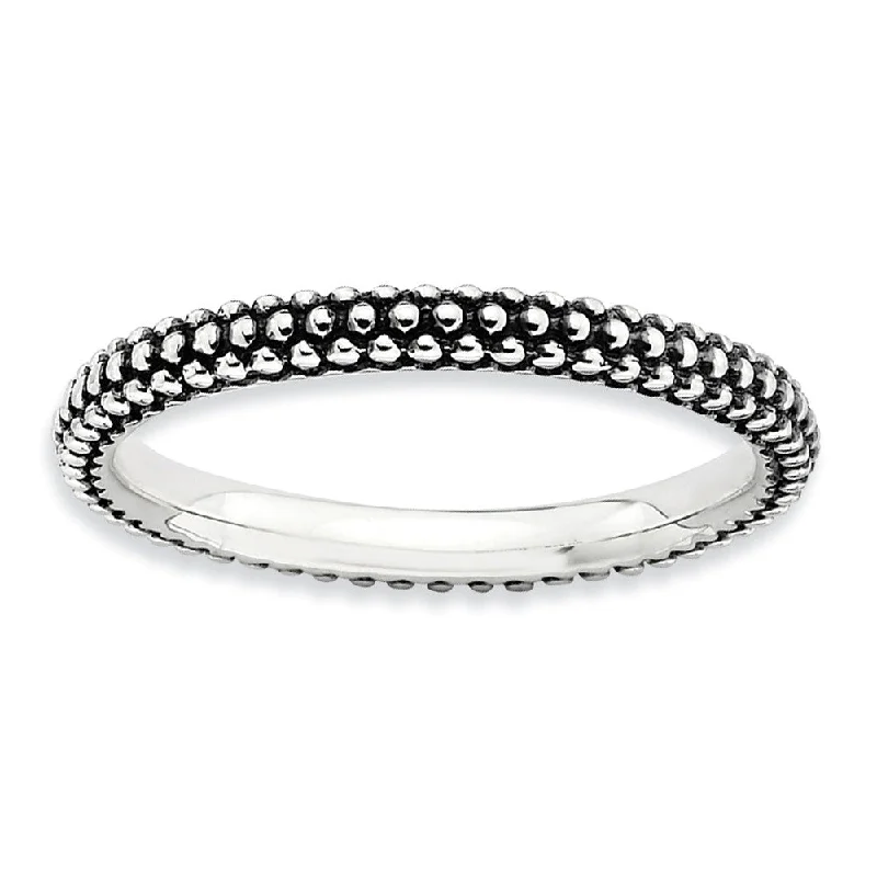 2.5mm Sterling Silver Stackable Antiqued Small Bead Band