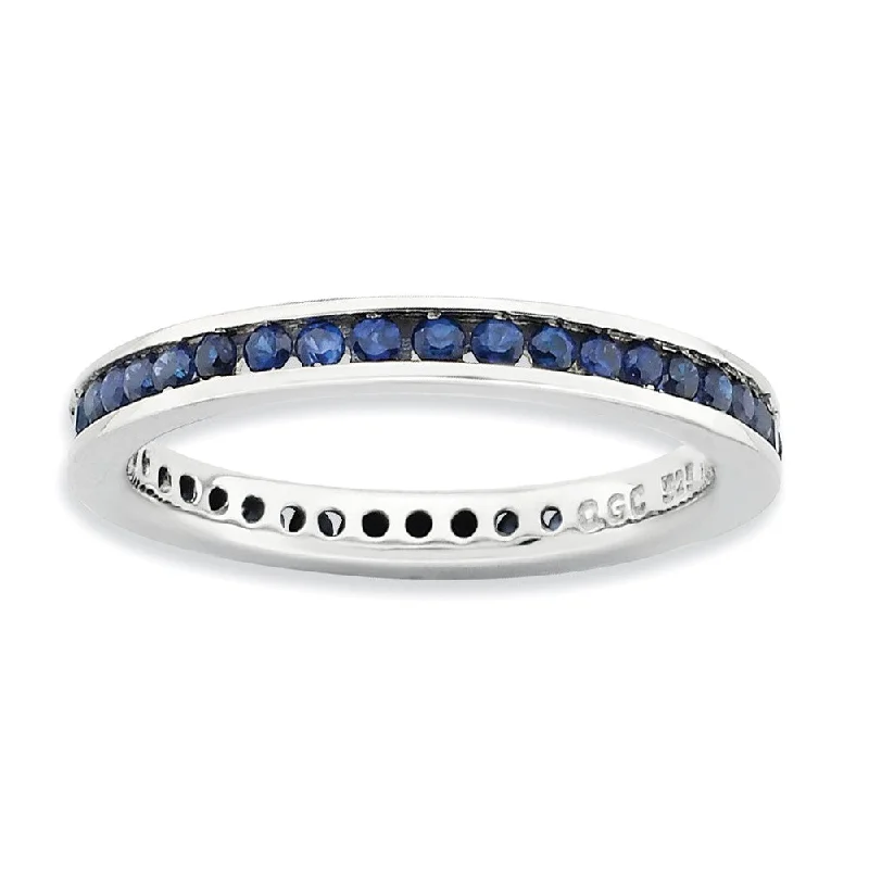 2.5mm Sterling Silver Stackable Created Sapphire Channel Eternity Band