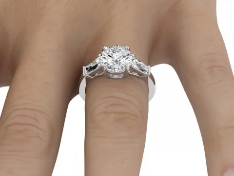 2.67ct Round Brilliant Three Stone Ring with Tapered Baguette Side Stones