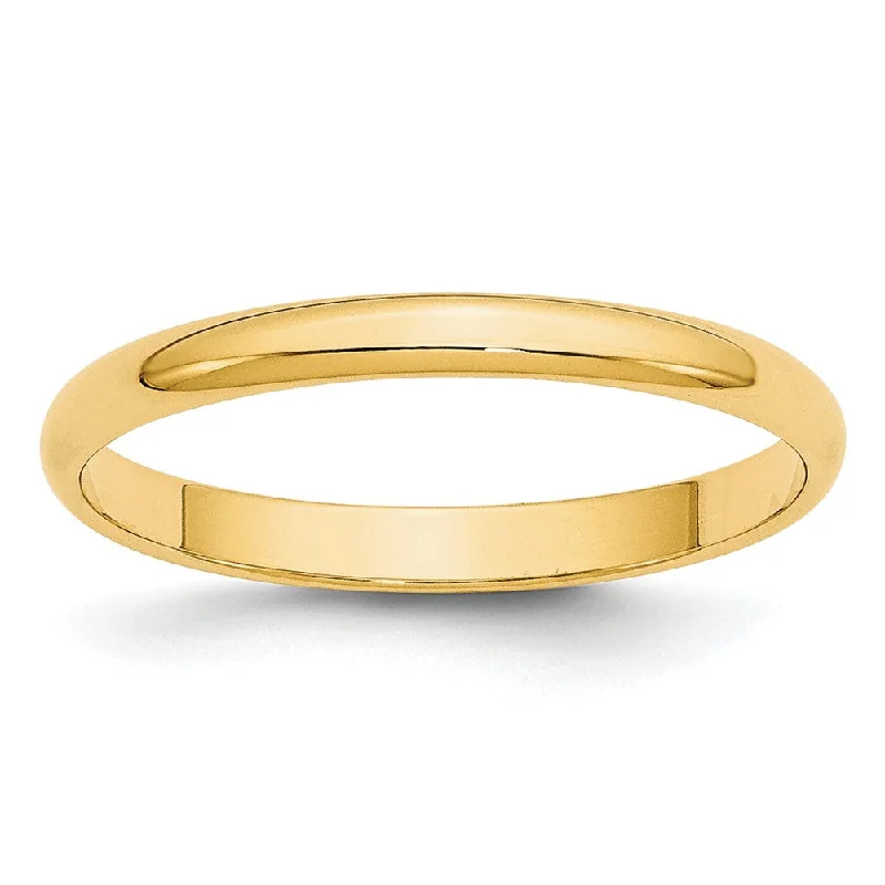 2mm to 6mm 14K Yellow Gold Lightweight Half Round Standard Fit Band