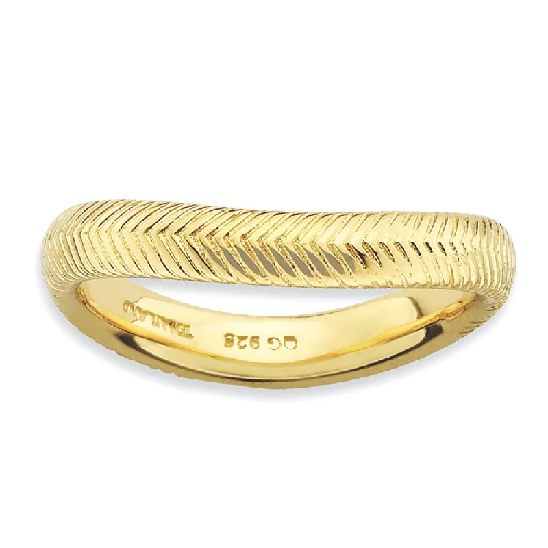 3.25mm Stackable 14K Yellow Gold Plated Silver Curved Herringbone Band