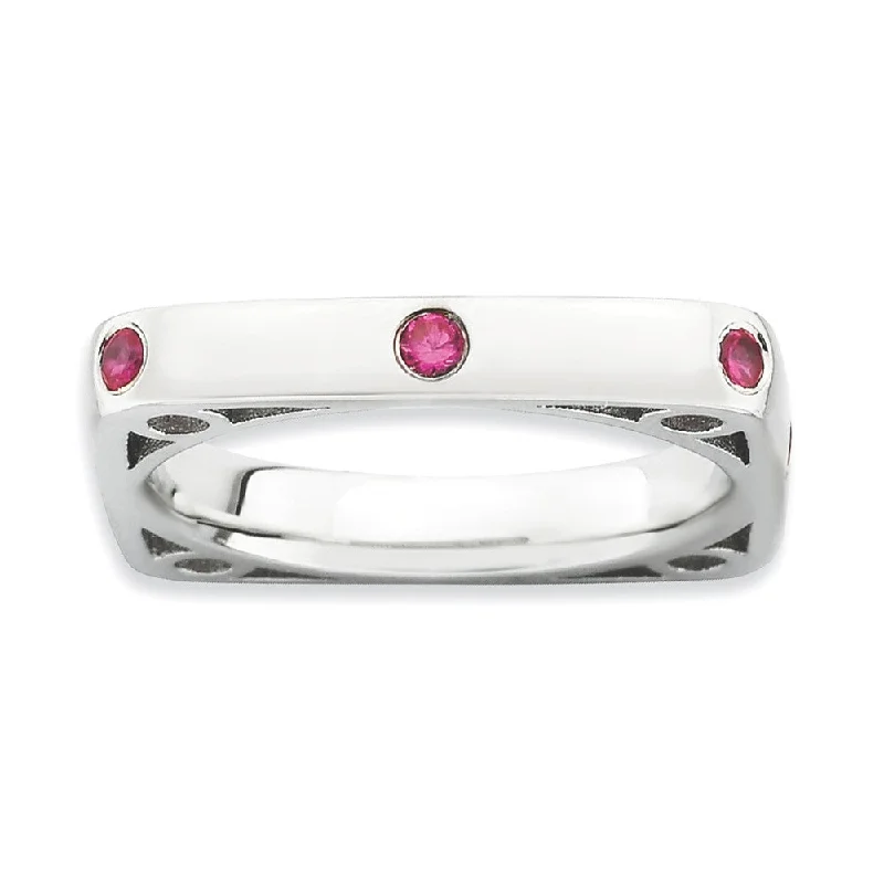 3.25mm Stackable Created Ruby Sterling Silver Square Band