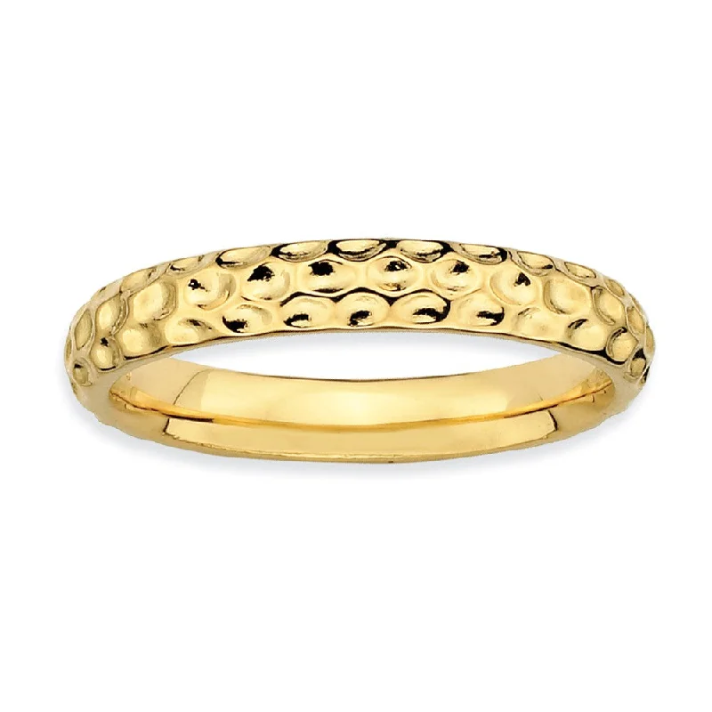 Affordable Gold-Plated Jewelry For Modern Fashion 3.25mm Stackable Hammered 14K Yellow Gold Plated Silver Band