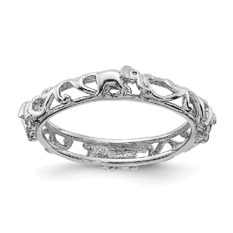 3.5mm Sterling Silver Rhodium Plated Stackable Elephant Band