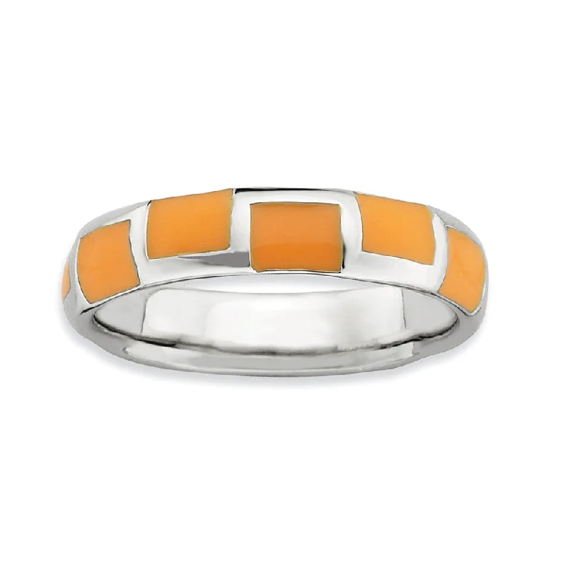 4.5mm Silver Stackable Orange Enameled Band